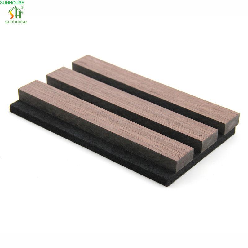 High Quality Class a Fire Rating Acoustic Wall Panel Sunhouse Pet Felt Slatted Wooden Panel for Modern Living Room Design
