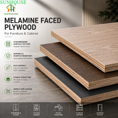 18mm Melamine Faced Plywood Eucalyptus Poplar Hardwood Core Furniture Board for Cabinets and Wardrobes