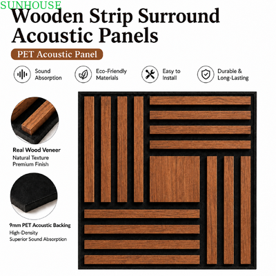 Good price Wood Slat PET Acoustic Wall Panel 9mm Felt Backing Real Wood Veneer Decorative Art Design Wholesale online